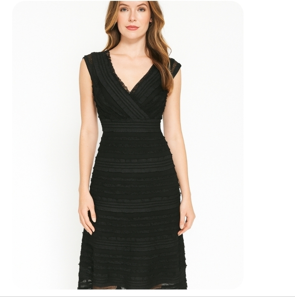 Tadashi Shoji Womens Black Vintage Lace Tank Designer Cocktail Midi Dress 4